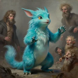 zoom of magical cyan animal speaking inspiring speach, fantasy, desaturated, tim hildebrandt, wayne barlowe, bruce pennington, donato giancola, larry elmore, oil on canvas, masterpiece, trending on artstation, featured on pixiv, dramatic pose, beautiful lighting, sharp, details, hyper - detailed