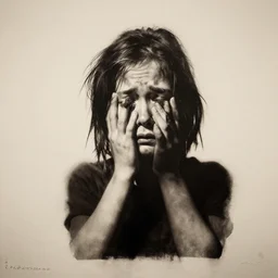 a portrait of a tearful person by banksy,