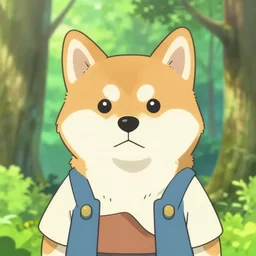 close up character portrait icon of the anthro anthropomorphic very cute jindo dog trader head animal person fursona wearing clothes standing in the bright forest, hidari, color page, tankoban, 4 k, tone mapping, akihiko yoshida
