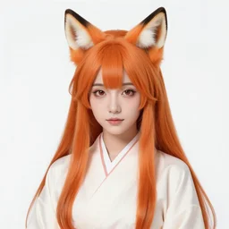 A traditional kitsune woman with long orange hair and fox ears wearing a kendo, WLOP, digital drawing, trending on ArtStation