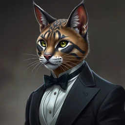 d & d style full body portrait, tabaxi male in tux.