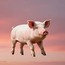 a beautiful pig fly in the red sky.
