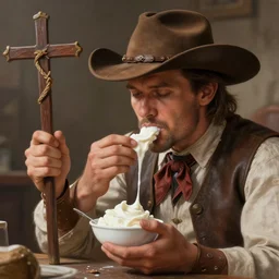 jan pawel 2 eating a creampie with andrzej duda holding a cross in wild west, smooth, subtle shadows, fine details, octane render, stunning, intricate, elegant, highly detailed, digital painting, artstation, smooth, sharp focus, raw