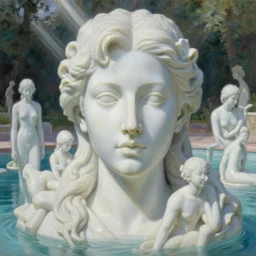 people made of white marble, porcelain, exterior waterpark, portrait face, caustics, light rays, in the style of matt murphy, enes dirig, jeremy enecio, intricate, miles johnston, monet, cynical realism, john william godward, painterly, yoshitaka amano, miles johnston, louise zhang, matt murphy, enes dirig, pekka halonen, finnish naturalism, realism