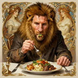lionel messi eating a majestic meal, d & d, fantasy, intricate, elegant, highly detailed, digital painting, artstation, concept art, matte, sharp focus, illustration, art by artgerm and greg rutkowski and alphonse mucha