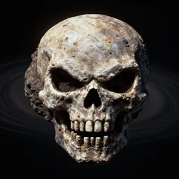 asteroid belt with big asteroid in form of punisher skull