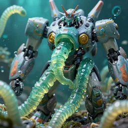 high quality macro mecha gelatinous worms! gorgeous highly detailed hannah yata elson peter cinematic turquoise lighting high quality low angle hd 8k sharp shallow depth of field