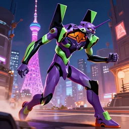 neon genesis evangelion style robot running inside tokio, hyper detailed, 4 k,