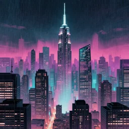 A vaporwave cityscape
