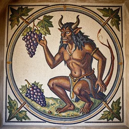 Morgante the Demon steals grapes from the vine mosaic by hildegard von bingen