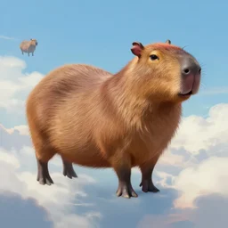 A beautiful digital fantasy painting of a giant floating capybara migrating across the sky, trending on artstation, by Stanley Artgerm Lau, WLOP, Rossdraws, James Jean, Andrei Riabovitchev, Marc Simonetti, and Greg Rutkowski