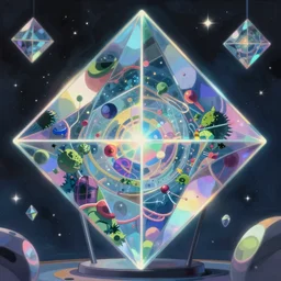 a painting of inside the glass refractive prism of dreams ; a beyond - dimensional fantasy world, in a screenshot from the science fiction anime film