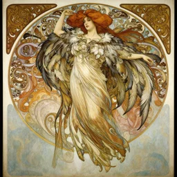 a beautifull intricate painting of a beatifull woman, wearing a feathered cloak surrounded by ornate tendrils, flying silk, internse colors, hyper detailed, artstation, concept art, by peter mohrbacher, by wlop, by ruan jia, by alphonse mucha