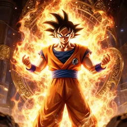 goku, firing a kamehameha, fairy tale, stunning, surrounding cinematic light, hyper detailed, ornate and intricate, 4 k cinematic octane render