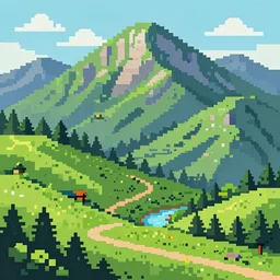 a detailed pixel art of a mountain scenery, trending on artstation