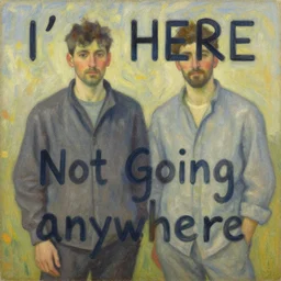 i'm here, not going anywhere. oil painting, by jean giraud ross tran alphonse mucha dan mumford