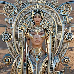 giesha demon, innovative avant - garde art, deco fashion, asian women, highly detailed, photorealistic portrait, serene desert setting, golden hour, crisp quality and light reflections, octane render
