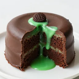 chocolate cake with green lava