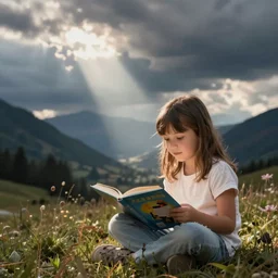 color video footage of my daughter reading a book.