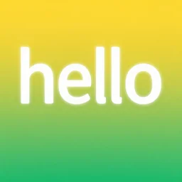 a horizontal yellow to green gradient with a white text that says hello on top with the font comic sans ms