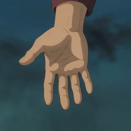 hyperrealist studio ghibli dull colors pov shot from close encounters of the third kind 1 9 7 7 of a giant hand coming down from the sky.