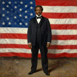 portrait of the united states president, 1 8 6 7. a black man from louisiana. standing tall in front of the american flag. oil on canvas by william sidney mount, trending on artstation