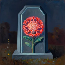 surreal geometric tombstone of the future. neon light, rafflesia. painting by balthus, max ernst, morandi, bruegel, agnes pelton, roger dean