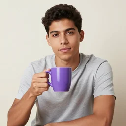 portrait of a ( ( ( una taza de cafe grande y morada ) ) ), ( ( guapo joven caliente brasileno mulato pelo desvanecido ) ), nubes y magia, el sol, concept character, by greg rutowski and tezuka and oi and mucha and bierstadt and remington, trending on artstation