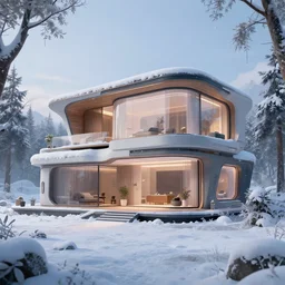 a beautiful futuristic home in the winter, artstation