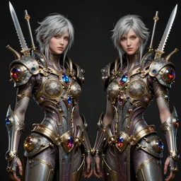 beautiful gemini twins fantasy character portrait, ultra realistic, wide angle, intricate details, blade runner artifacts, highly detailed by peter mohrbacher, hajime sorayama, wayne barlowe, boris vallejo, aaron horkey, gaston bussiere, craig mullins