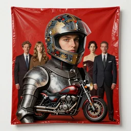 portrait of a knight in a ornate motorcycle helmet circuitboard, background red plastic bag, rich deep colors, by francis bacon, james ginn, petra courtright, jenny saville, gerhard richter, zdzisaw beksinsk, takato yamamoto. masterpiece, i elegant fashion studio ighting 3 5