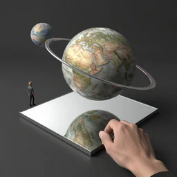 planet falling into mirror, first person, detailed and intricate forty five degree isometric, cross john berkey and vincent di fate and ralph mcquarrie, maurits cornelis