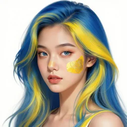 filipino girl blue - yellow hair nose tape, intricate, elegant, vaporwave, highly detailed, digital painting, artstation, concept art, smooth, sharp focus, illustration, art by artgerm and greg rutkowski and alphonse mucha