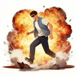 man stepping out of a explosion, digital painting, concept art, smooth, sharp focus, bright colors, illustration, from metal gear, by ruan jia and mandy jurgens and william - adolphe bouguereau, artgerm