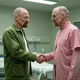 Walter White shaking hands with Jesse Pinkman from Breaking Bad, detailed, smooth, decent lighting, hospital room, 4k