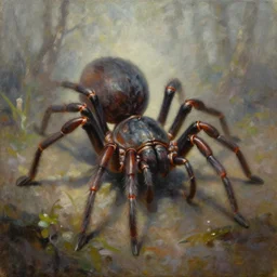 a painting of an arachnid hunter, a character oil on canvas portrait by gerald brom and greg rutkowski, masterpiece, fantasy art, artstation hq
