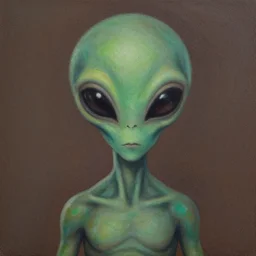 a grainy painting of an alien