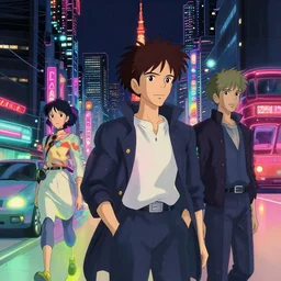 cyberpunk neon tokyo in the style of studio ghibli, j. c. leyendecker, greg rutkowski, artem