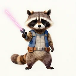 racoon holding a laser gun, guardians of the galaxy style, centered award winning watercolor pen illustration, by caroline choi, edited by range murata