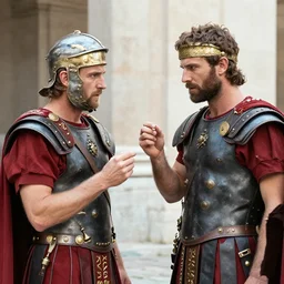 roman soldiers lucius vorenus and titus pullo argue over a little button