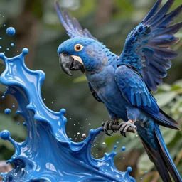 blue parrot emerging from paint motion liquid, fluids flowing, intricate, hyper realistic, 1 6 k, post processing, blue colors, nature background