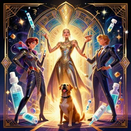 epic professional digital art of 🎉 💊 🐕 🤘, best on artstation, cgsociety, wlop, cosmic, epic, stunning, art deco, gorgeous, much detail, much wow