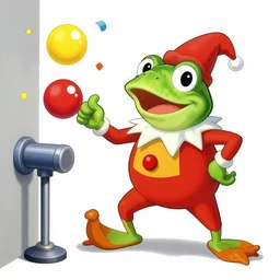The Clown Frog King pulls the lever initiating clown world, confetti bombs and honking ensues, cartoon by Ralph Bakshi