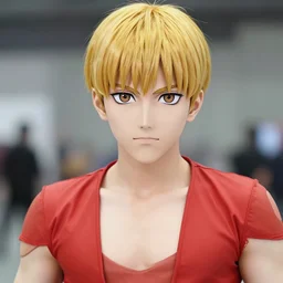 close up shot of cosplayer dressed as saitama from the anime once punch man