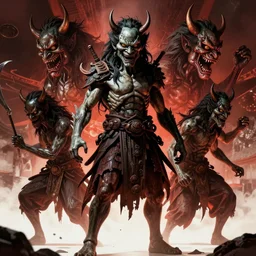 beautiful cinematic horror poster with Oni Tengu demons from Japan , hybrid from Doom and art direction by Darius Zawadzki ;by artgerm; wayne reynolds art station; cinematic quality character render; low angle; ultra high quality model; production quality cinema model;