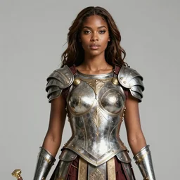 actress and girlsway star cadence lux as an amazon warrior, a tall beautiful woman with brown skin and long hair, dressed in hellenistic body armor, intricate, elegant, highly detailed, smooth, sharp focus, detailed face, art by ardian syaf