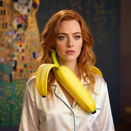 a portrait of emma stone that looks like banana in pijama, au naturel, hyper detailed, digital art, trending in artstation, cinematic lighting, studio quality, smooth render, unreal engine 5 rendered, octane rendered, art style by klimt and nixeu and ian sprigger and wlop and krenz cushart and pixar, riot, overwatch