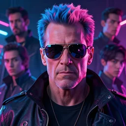a cyberpunk christopher walken with blue and pink hair wearing reflective sunglasses, neon colors, hyper detailed, digital art, cinematic lighting, concept art by artgerm and greg rutkowski and jakub rebelka and ruan jia