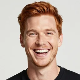 a portrait of a laughing man with ginger hair, by ross tran in a cubist and pointillist style with impasto, psychedelic, rainbow, swirling splattered colors, otherworldly, abstract