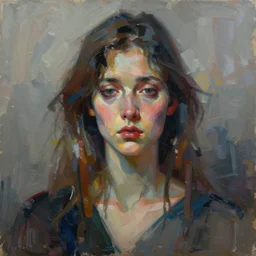 paint an original sad abstract expressionism masterpiece portrait of a human female, in the style of sd ai, digital art, muted textured colors